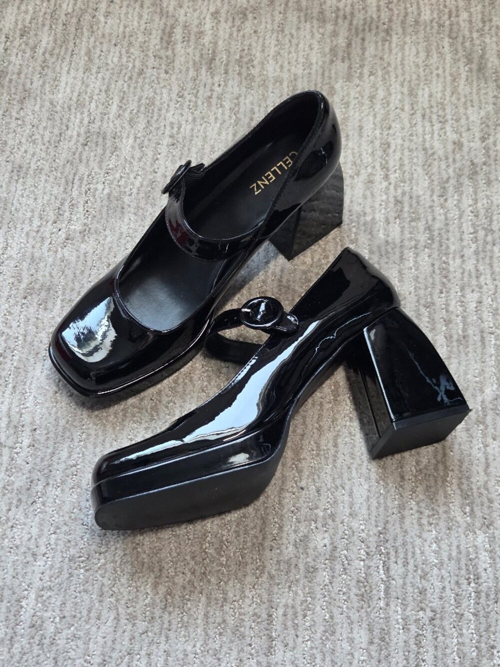 Vinyl Coquette Strap Chunky Heels Size 11 Womens